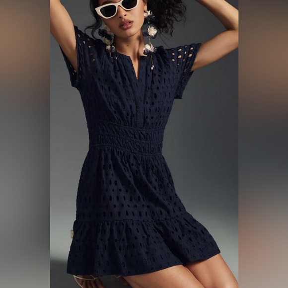 Anthropologie Dresses & Skirts - Anthropologie Navy Blue Somerset Mini Dress in Eyelet